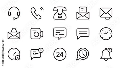Photos Customer assistance icon set with telephone service notifications mail and clock symbols