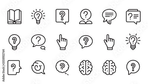 Canvastavla Set of thin line icons for frequently asked questions and mental brainstorming topics