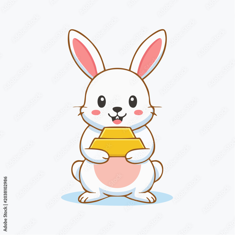 Obraz premium Cute cartoon rabbit holding a gold bar