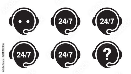 Tablou pe pânză Support service icons featuring headset and twenty four seven availability for customer