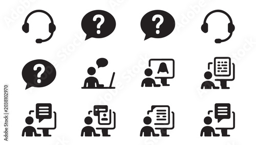 Bild auf Leinwand Customer support service icons showing headset communication and digital assistance tasks