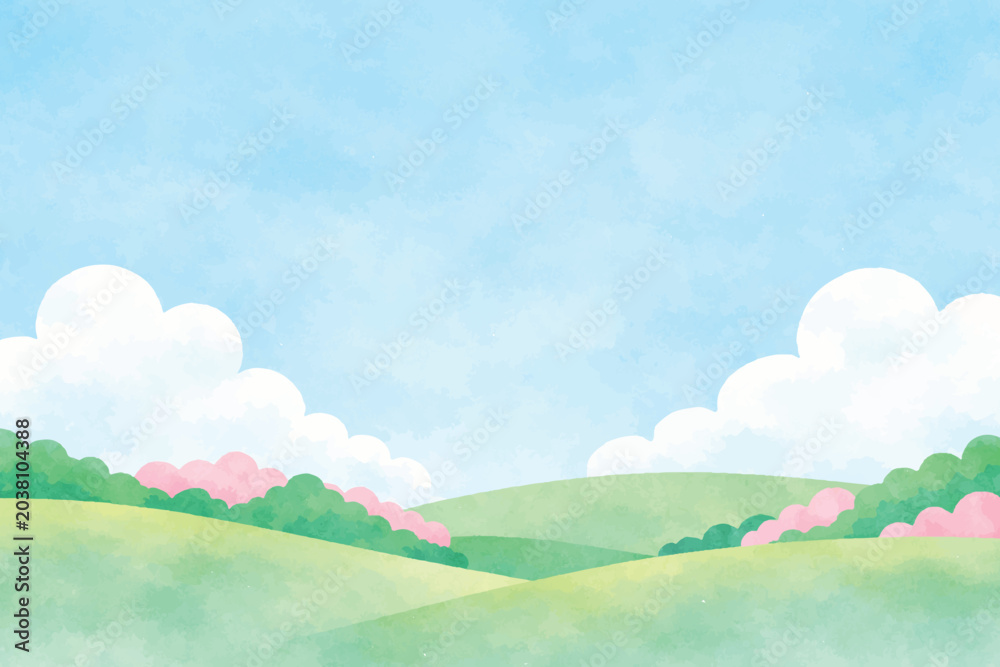 Obraz premium soft watercolor green bush blue sky background