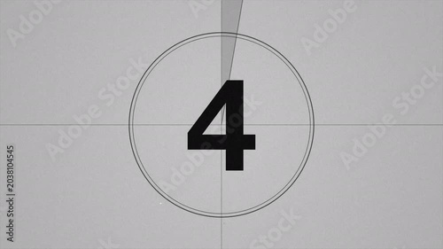 Vintage Film Countdown with Grain and Scratch Effects, Retro Cinema Leader, Old Movie Timer Animation, Classic Theater Intro, Monochrome Nostalgic Opening 4k video