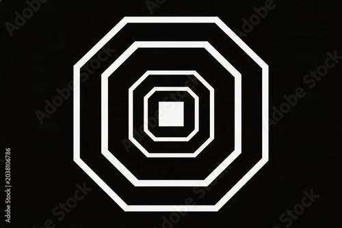 Geometric white shapes on black background