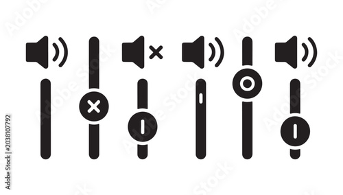 Foto Vertical audio volume slider controls with mute and sound adjustment icons for dashboard