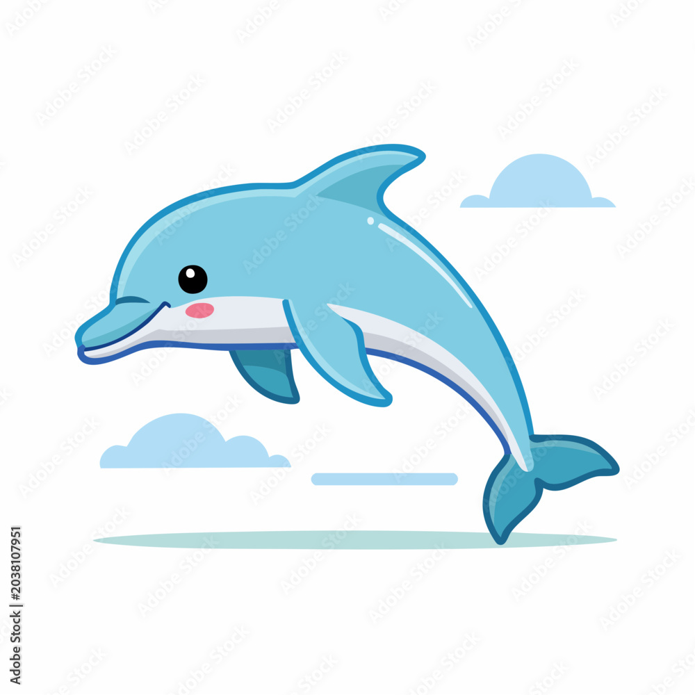Obraz premium Cute Cartoon Dolphin Jumping
