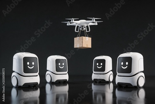Robots and drone with delivery box