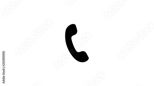 Black telephone handset icon on a clean white background, communication symbol