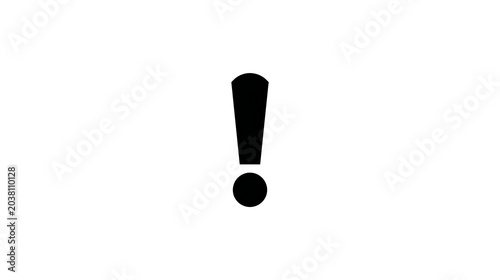 Black Exclamation Mark Icon on White Background, Minimalist Alert Symbol