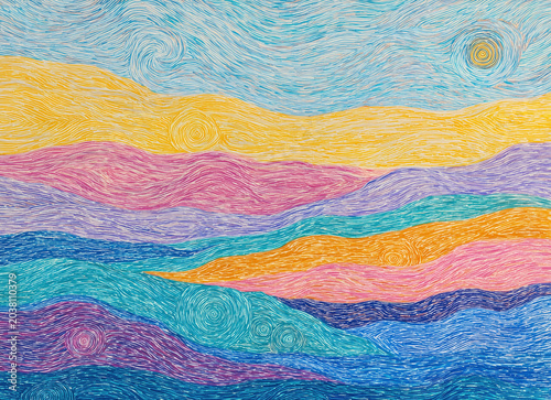 Abstract textured painting wave line colorful pattern background flowing layered wave line pattern with vibrant color