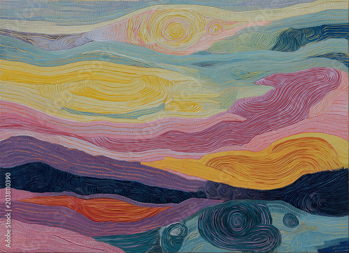 Abstract painting texture line colorful wave pattern background flowing layered color field with undulating horizontal line