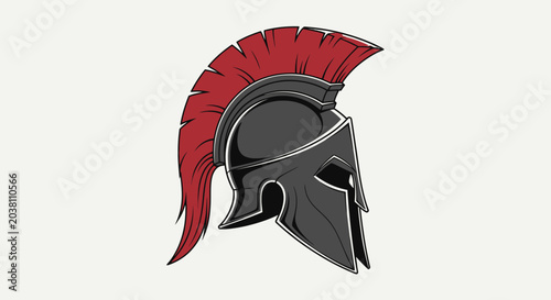Fotografía Spartan Warrior Helmet with Red Plume - Ancient Greek Warrior Icon