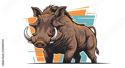 Tableau sur toile Stylized Warthog Illustration with Geometric Background