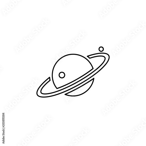 Картината върху платно Cosmic Planet Icon with Rings and Moon Outline