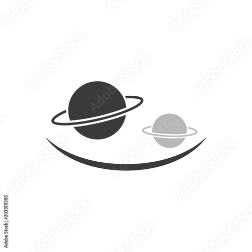 Принти на полотні Cosmic Duo: Two Planets with Rings in Orbit, Minimalist Space Design