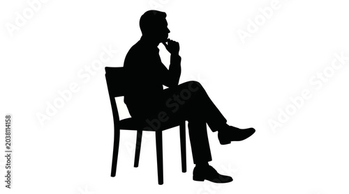 Tableau sur toile Silhouette of a pensive man sitting in a chair, contemplating deeply and thought