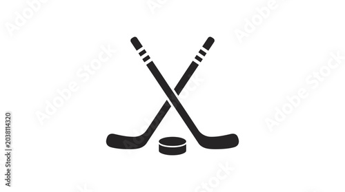 Photography Black Silhouette of Crossed Ice Hockey Sticks and Puck for Winter Sports Graphic