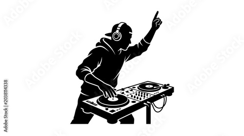 фотографія Dynamic DJ silhouette spinning tracks, electrifying the crowd with vibrant music