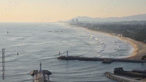 Early Morning Coastal View of Sacheon Beach in Gangneung, Korea