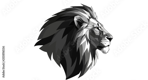 Photos Majestic Lion Head Profile, Geometric Low Poly Art Style, Black and White