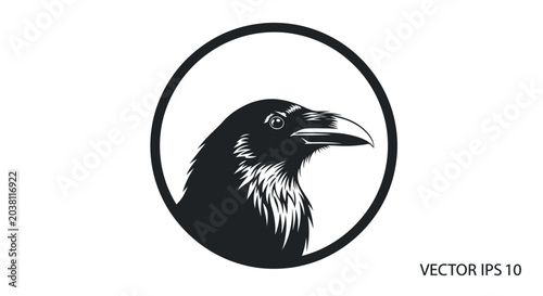 Bilde på lerret Raven Silhouette in Circle Logo
