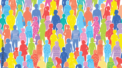 Colorful Diverse Crowd of People Seamless Pattern – Rainbow Multicultural Community Flat Design Vector Background