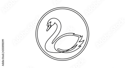 Simple Line Drawing of Swan in Circle.