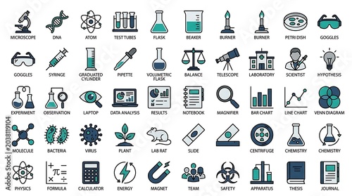 Science and Technology Icons for Education and Research.
