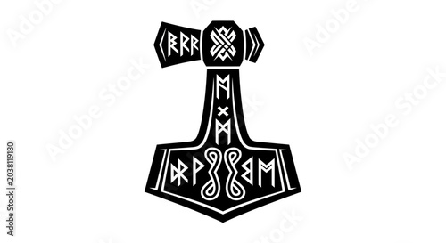 Schilderij op canvas Thor's Hammer Mjolnir Viking Symbol with Runes