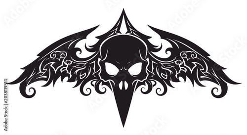 Foto Tribal Skull Tattoo Design with Wings - Gothic Art