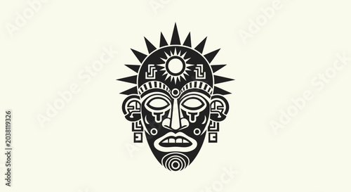 Quadro su tela Tribal Sun Mask Icon - Ancient Ritualistic Face with Geometric Patterns