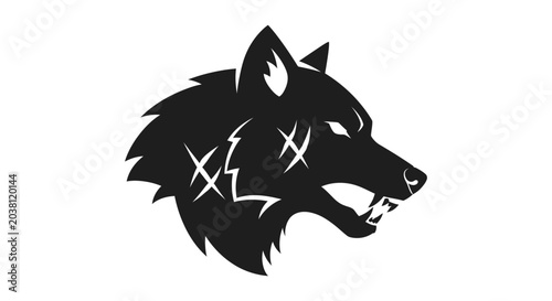 Schilderij op canvas Aggressive Wolf Head Silhouette, Fierce Predator, Wild Animal Logo