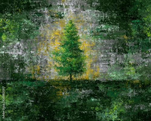 Vibrant Green Tree on Textured Background
