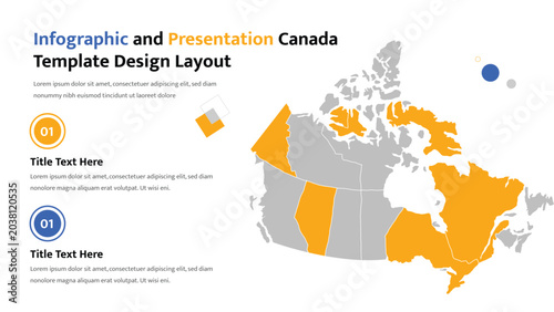 Canada map infographic template showing highlighted provinces for business presentation layout