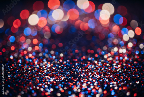 Red white and blue glitter bokeh lights background