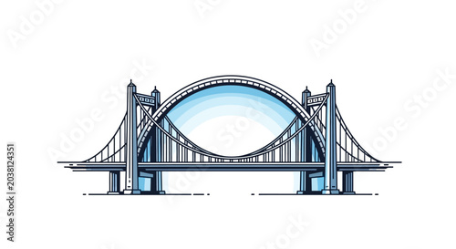 Foto Modern Suspension Bridge Architecture, Blue Arch Design, Vector Illustration