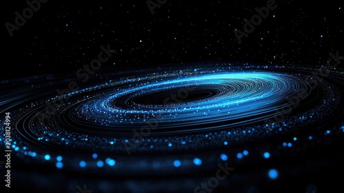 A mesmerizing illustration of a swirling blue circular galactic formation