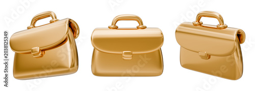 Slika na platnu Briefcase handbag attache purse pouch tote gold golden metallic shiny luxury bus