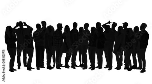 Tableau sur toile A simple, clean silhouette image showing a diverse group of people standing closely together in a straight line, conveying unity or teamwork