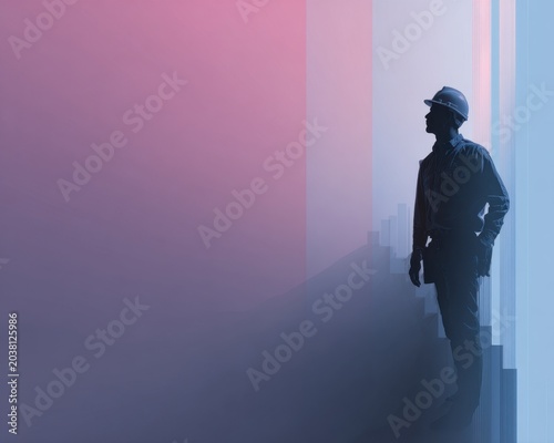Worker Silhouette Against Colorful Gradient
