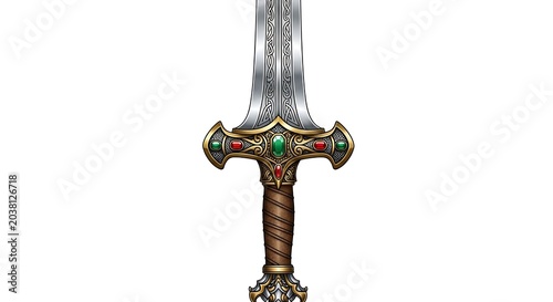 Intricate Sword with Jewel Embellished Crossguard and Wrapped Grip