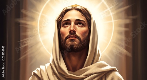 Jesus Portrait Halo Divine Light Hooded Robe