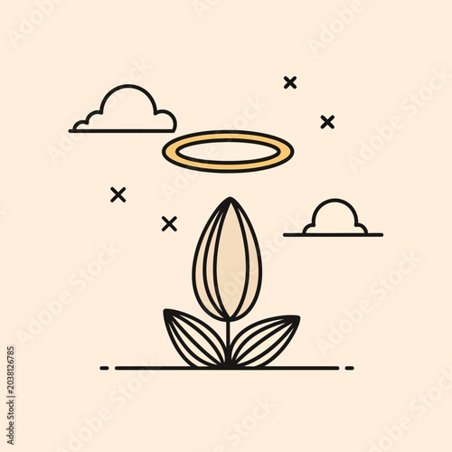 Photos Spiritual Growth Symbol: Plant with Halo and Clouds