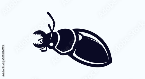 Cuadro en lienzo Stag Beetle Silhouette Icon, Dark Insect Symbol on White Background, Vector Art