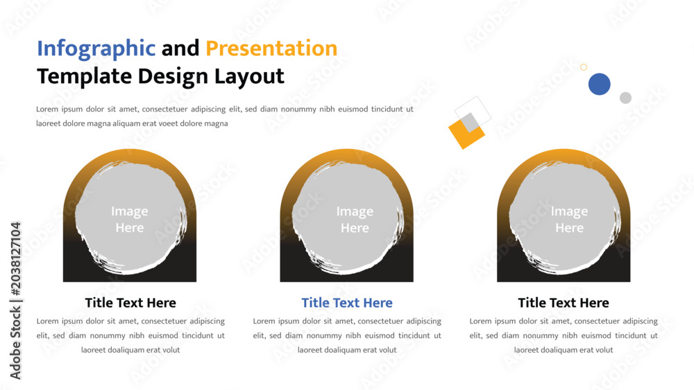 Fototapeta premium Modern infographic presentation template with three image placeholders and abstract geometric elements