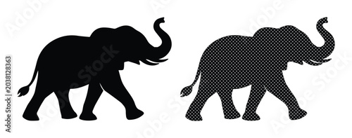 Photography Stylized elephant silhouette vector, black animal graphic, textured wildlife ico