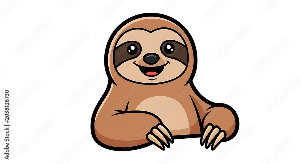 Obraz premium Cute Smiling Cartoon Sloth Illustration.