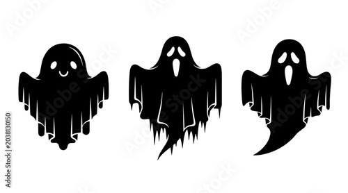 Εκτύπωση καμβά Collection of Four Black Ghost Silhouettes with Different Expressions on White B