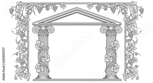 Ancient Greek Temple Archway with Grapevine Decoration