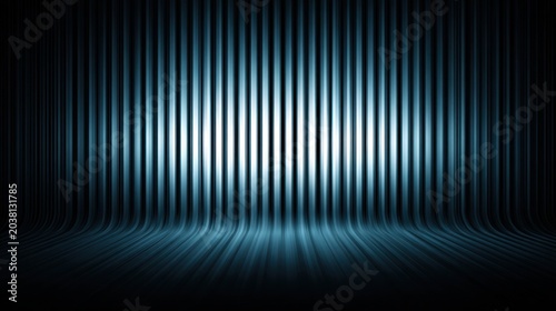 Abstract blue background with vertical lines and curved floor stage